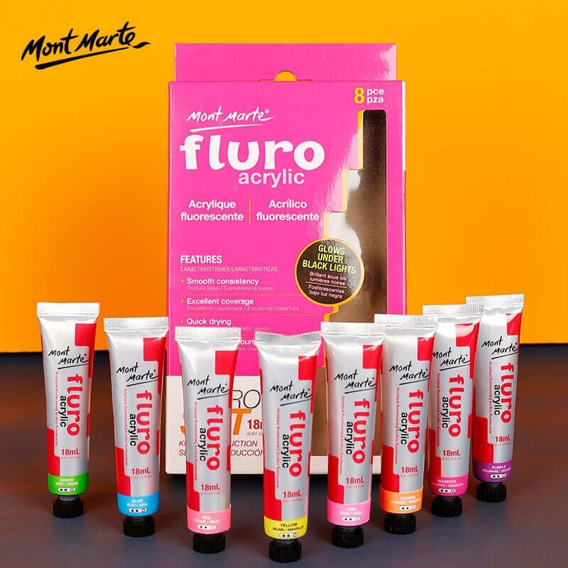 Mont Marte Fluro Acrylic Colors Intro 18ml Set Of 8