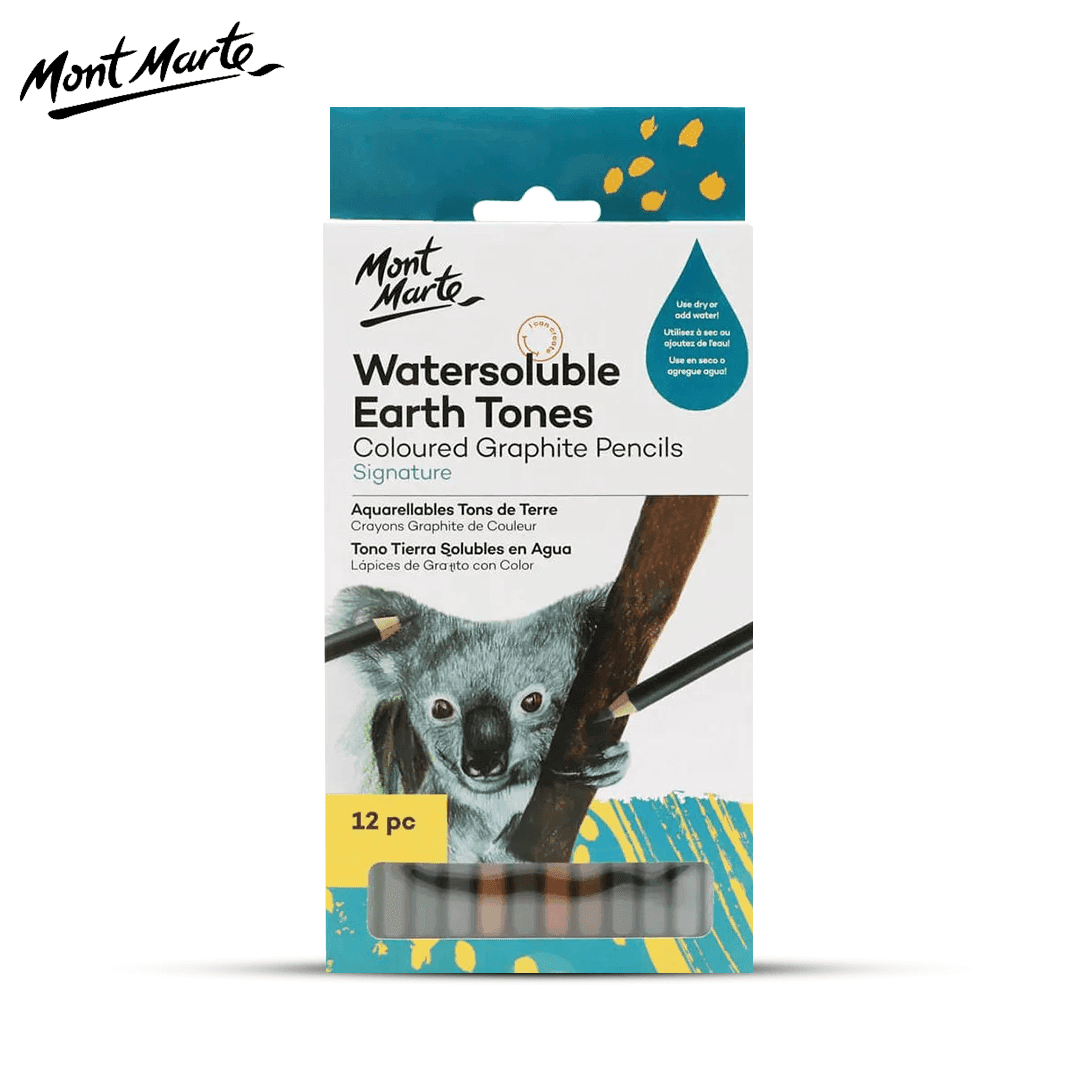 Mont Marte Watersoluble Earth Tones Colored Graphite Pencils Set 12 Pieces