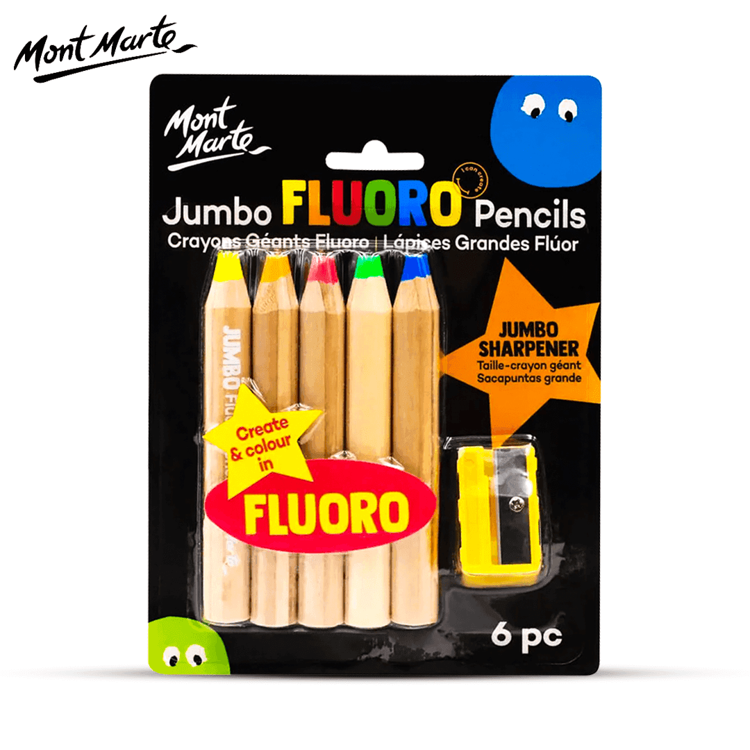 Mont Marte Jumbo Fluorescent Color Pencils Set 6 Pieces