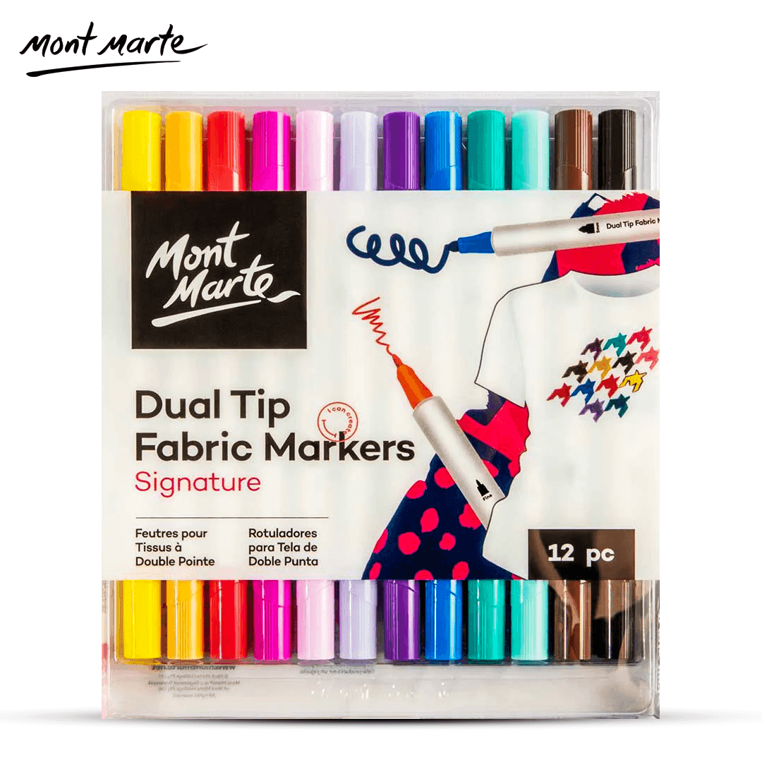 Mont Marte Signature Dual Tip Fabric Paint Markers Set 12 Piece