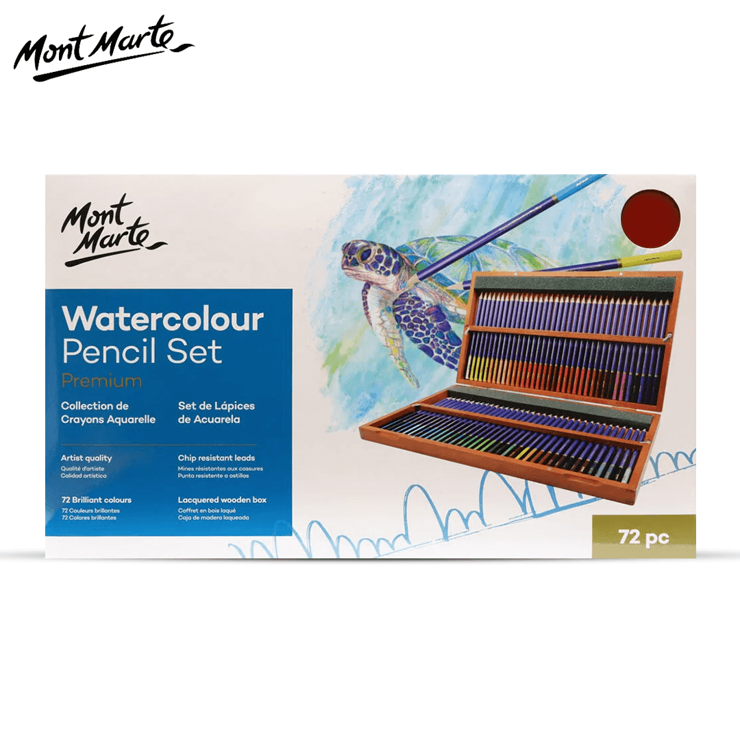 Mont Marte Premium Watercolor Pencils In Wooden Box 72 Pieces