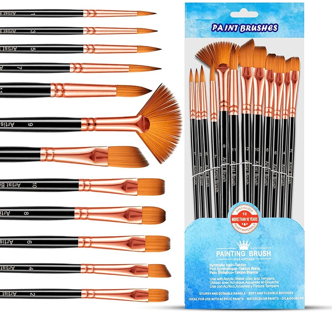 Worison Professional Nylon Hair Mix Artist Paint Brushes Set 12 Pcs