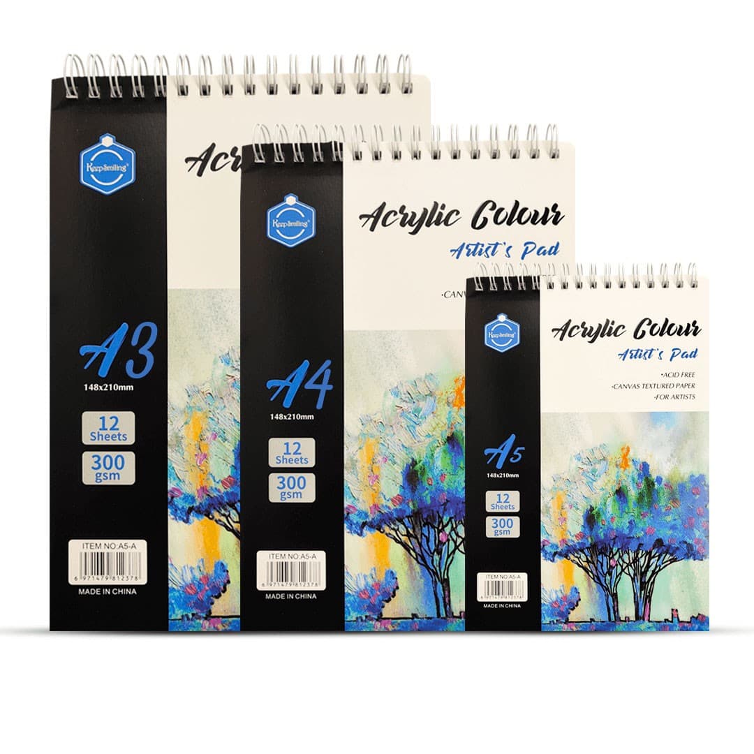 Keep Smiling Acrylic Canvas Pad 12 Sheets 300gsm for Acrylic, Oil, and Mixed Media Painting in Pakistan