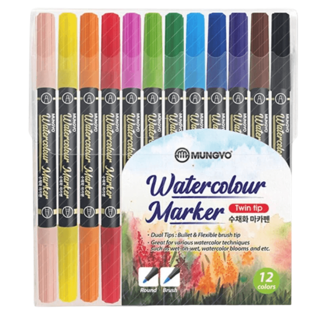 Mungyo Watercolor Twin Tip Pen set of 12 Multicolor Colors