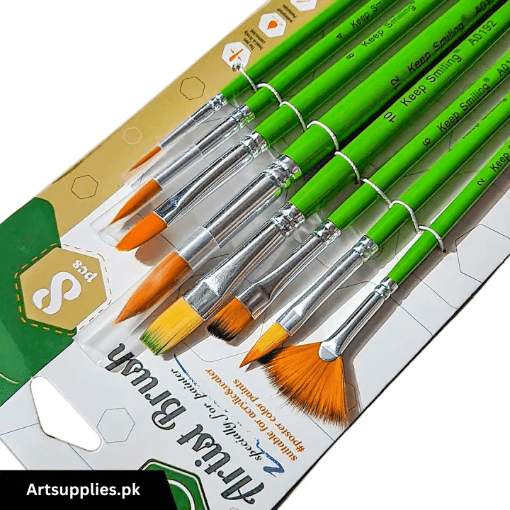 Keep Smiling Long Handle Synthetic Hair Mix Artist Paint Brushes Set of 8
