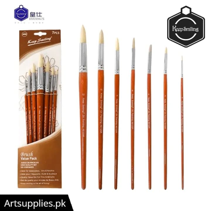 Keep Smiling Long Handle Bristle Hair Round Paint Brushes Set of 7