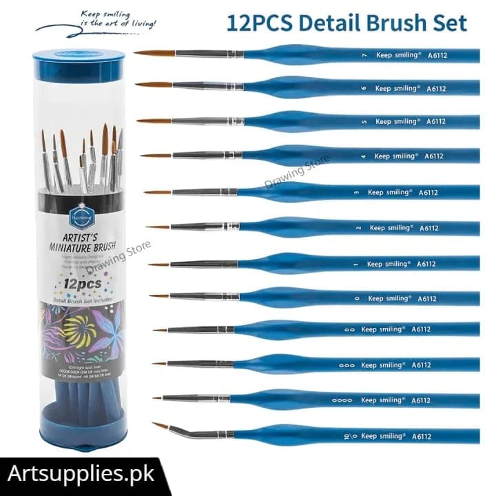 Keep Smiling Nylon Hair Miniature Hook Line Paint Brushes Set of 12