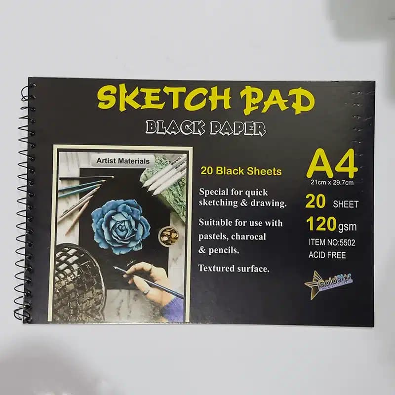 Black Paper Pad Sketchbook 20 Sheets A4 Size