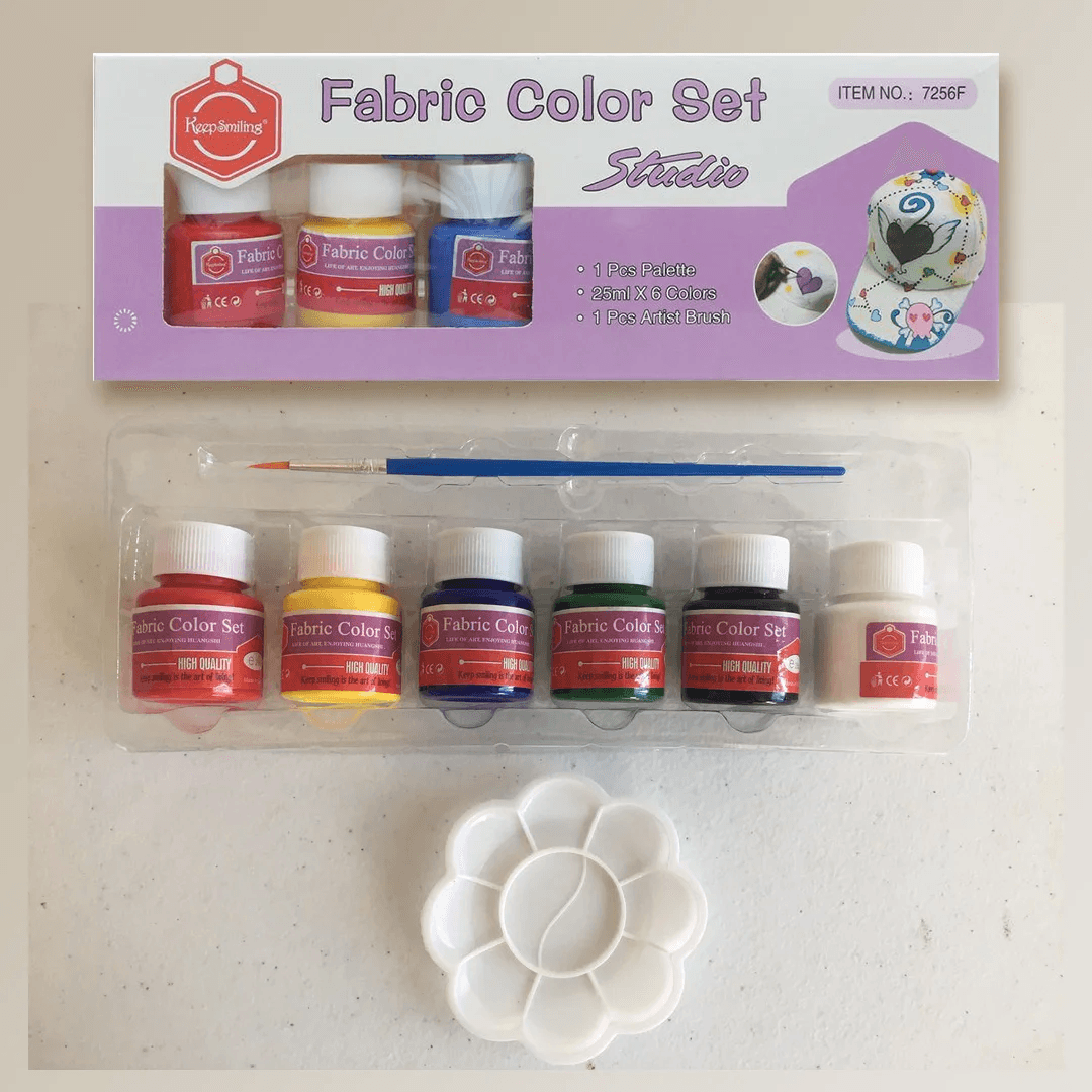Keep Smiling Fabric Color Paint Set 6x25ml With Paint Palette And Brush